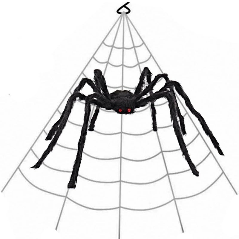 AISENO 200" Giant Spider Web + 78" Hairy Spider Halloween Decorations Set Haunted House Props with Hooks for Yard, Party Virtual Realistic Hairy Spider - Image 1